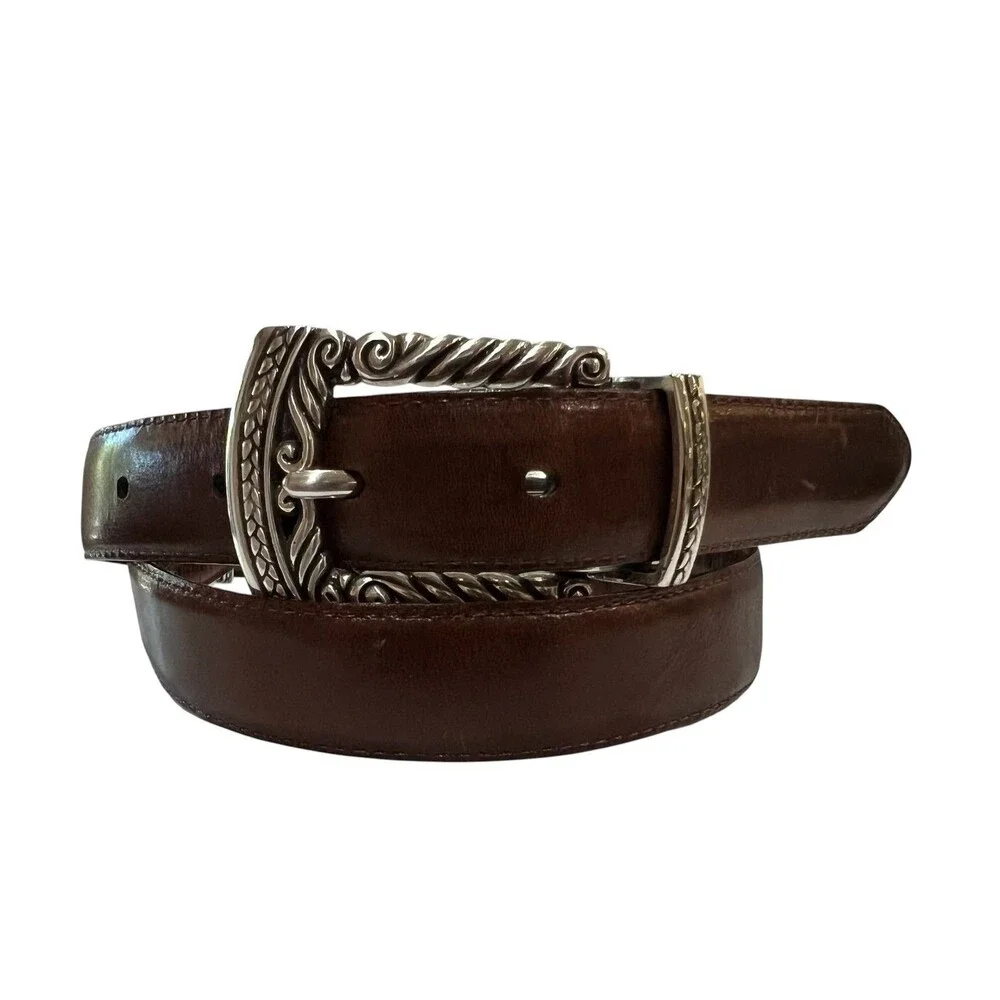 Brighton Vintage Reversible Smooth Brown / Croc Brown Leather Belt Silver Buckle